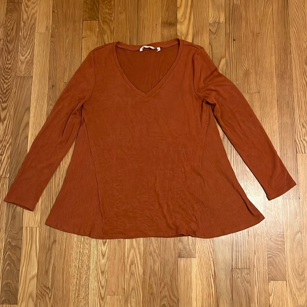 Soft Surrounding small Orange Cozy Warm V Neck‎ Pullover Top
